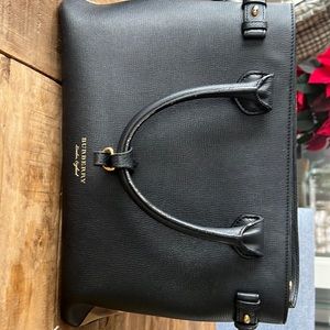 Burberry Banner Bag Black Leather with taupe Burberry plaid sides.